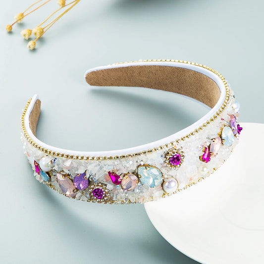 And Ming headbands, European and American vintage baroque color rhinestones, pearls, flowers, face wash hair ornaments, women's wide-brimmed ball headbands