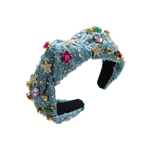 European and American new baroque heavy industry wide-brimmed rhinestone headbands, women's full of diamonds, knotted in the middle, fashion prom walking hair accessories