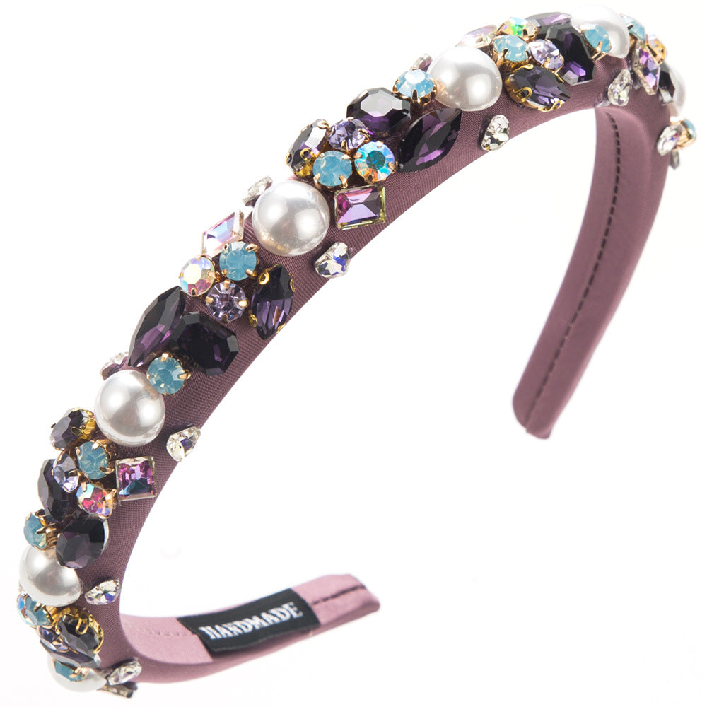 Korean version of the trendy new sponge thin-edged headband, personalized color diamonds, pearls, high-quality, light luxury, temperament, head hole hair accessories