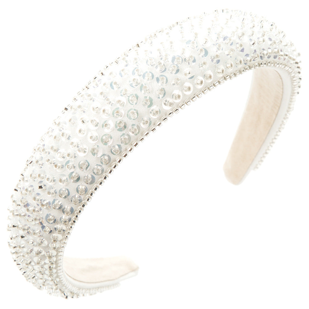 Korean version luxury handmade beaded crystal sequin headband women's simple super glitter wide-brimmed fashion high-end headband hair accessories