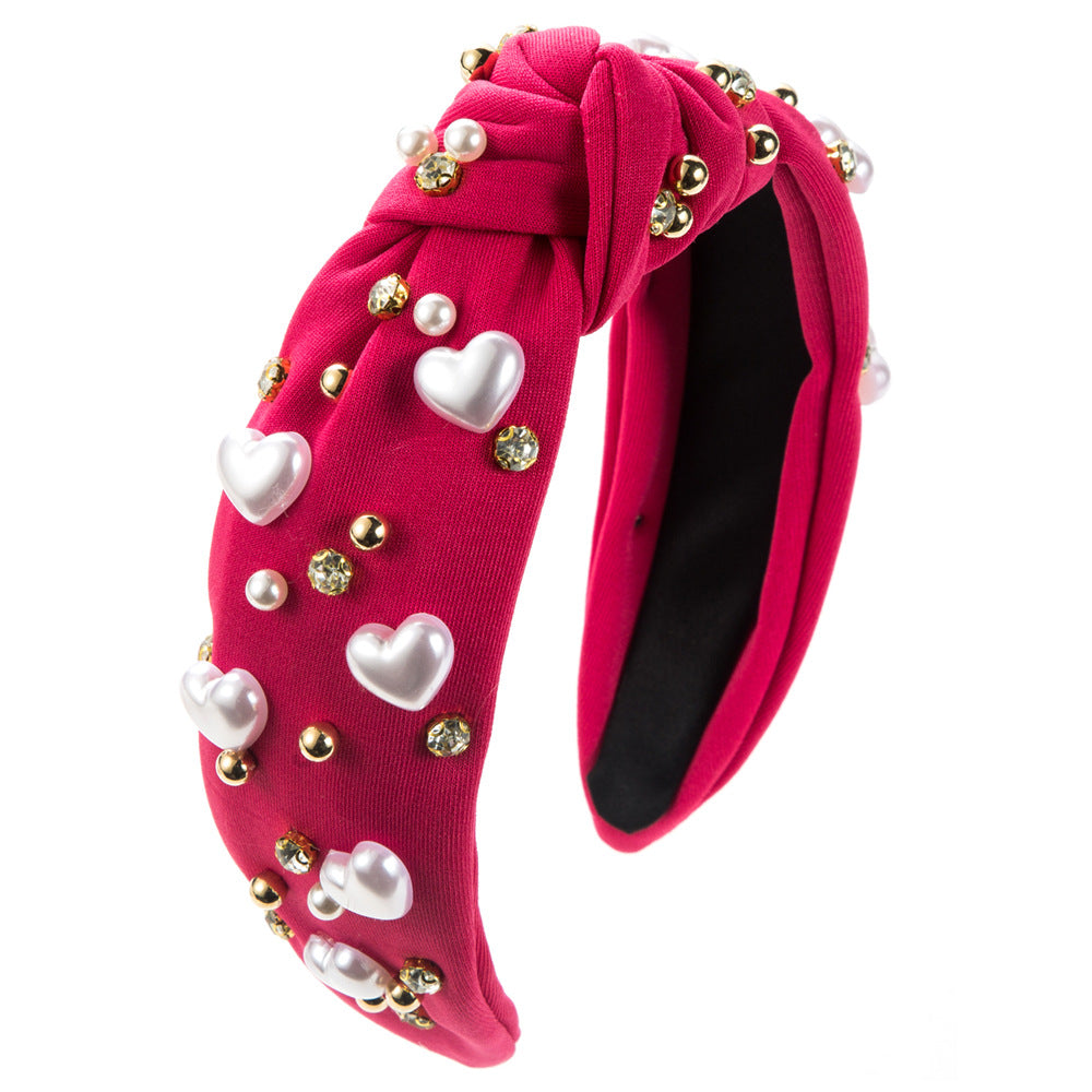 European and American fashion trends, love pearl headbands, women's wide edges, knots, beads, versatile, high skull hair accessories, cross-border supply