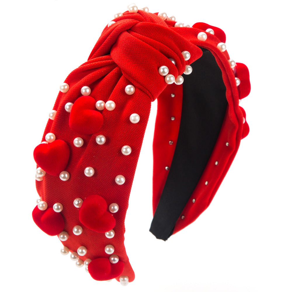 Fashionable new love accessories, pearl red headbands, trendy high-quality beaded holiday hair accessories, cross-border supply