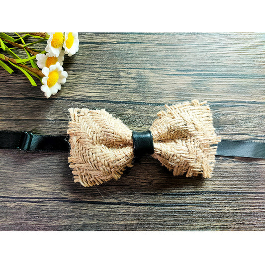 retro style straw fashion men's creative trend bow tie korean business white shirt bow