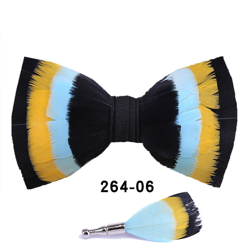 264 Colorful Feather Bow Tie Men's Wedding Banquet Clay Suit Accessories Shirt with Box Bow