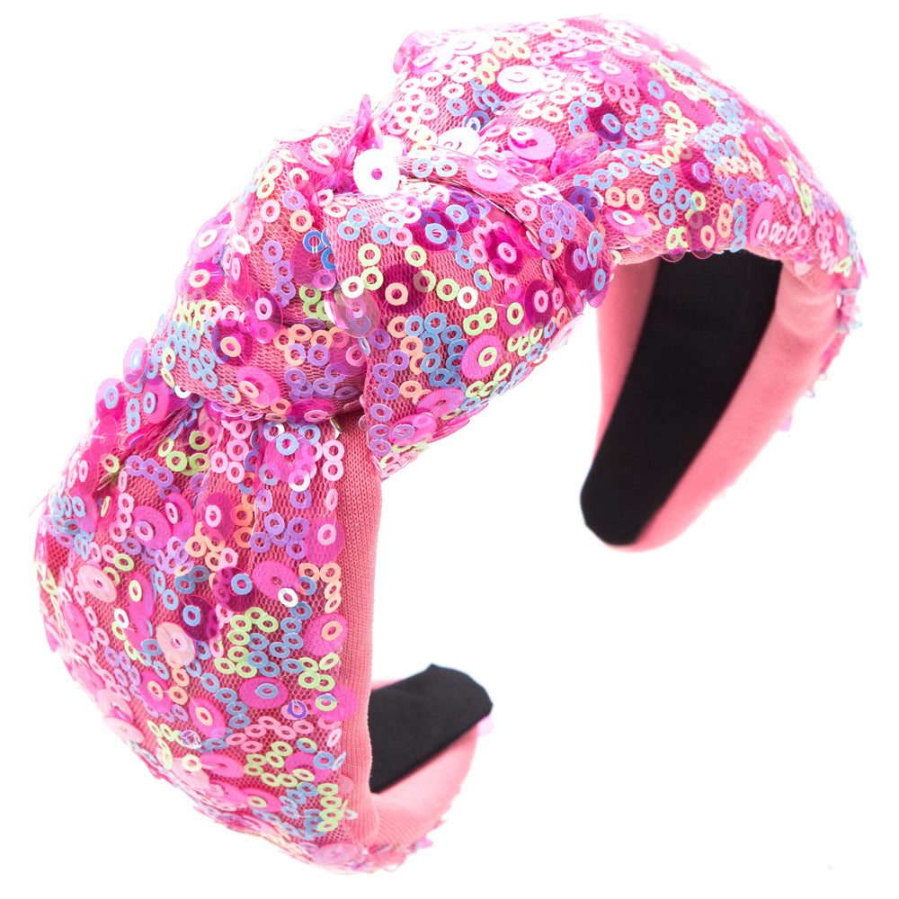 Korean sequins, knotted wide headbands, Internet celebrities, shiny travel headbands, sweet temperament, fairy hair accessories, cross-border supply