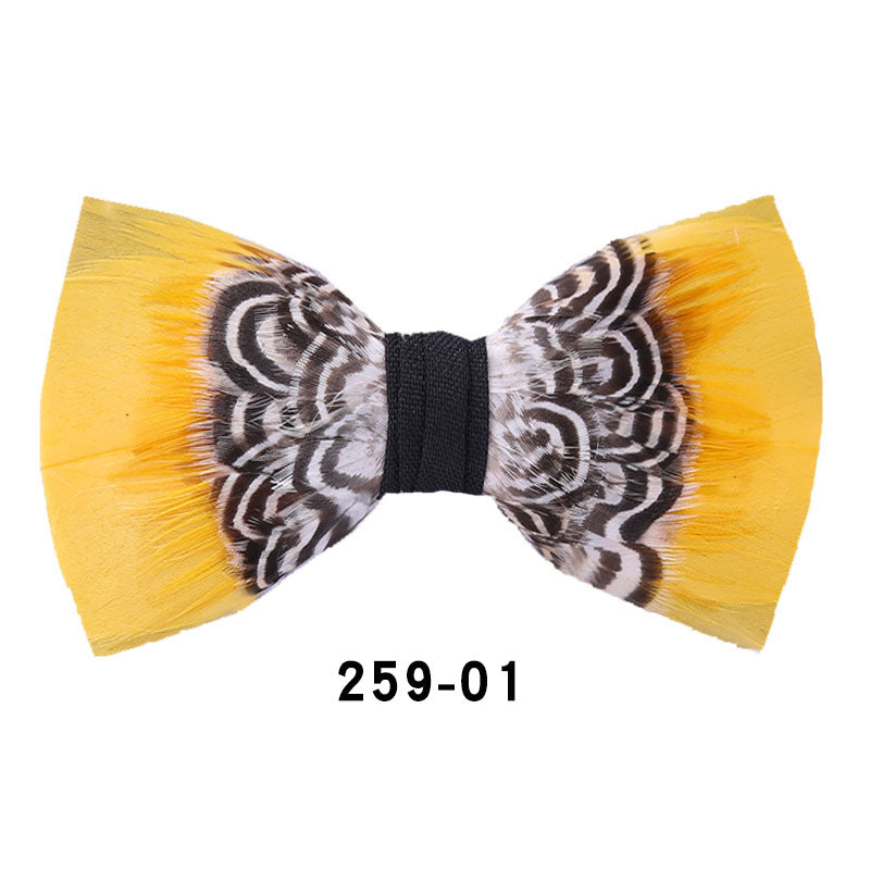 259 Black Feather Male Wedding Dress Bow Tie Business Dinner Host Yellow Black Gold Bow Collar Flower