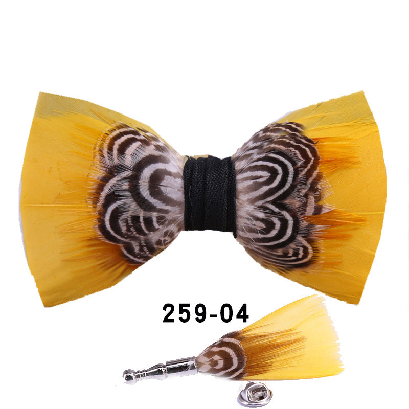 259 Black Feather Male Wedding Dress Bow Tie Business Dinner Host Yellow Black Gold Bow Collar Flower