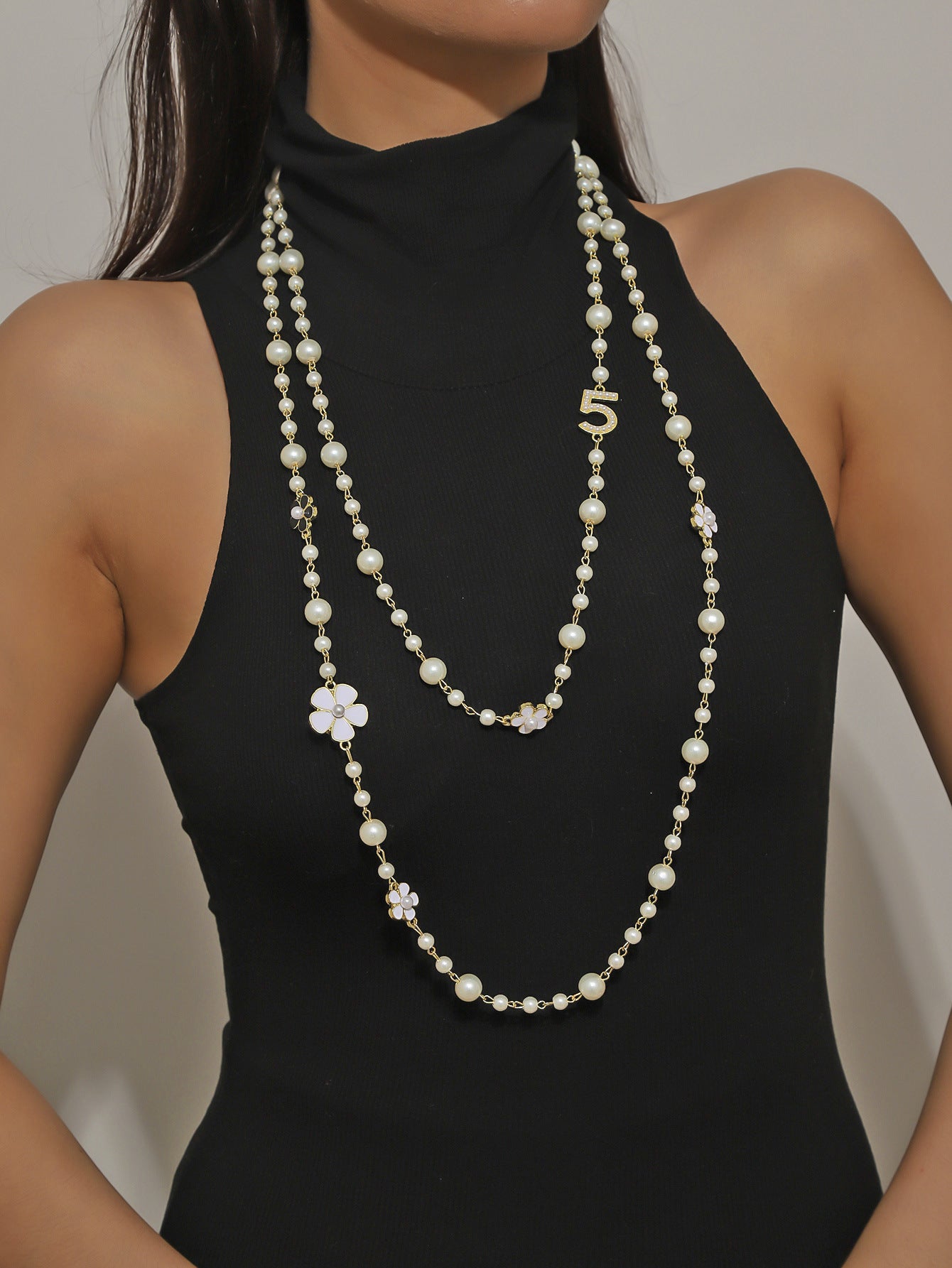 New double-layered long pearl necklace jewelry, new Chinese high-end temperament, versatile long necklace accessories