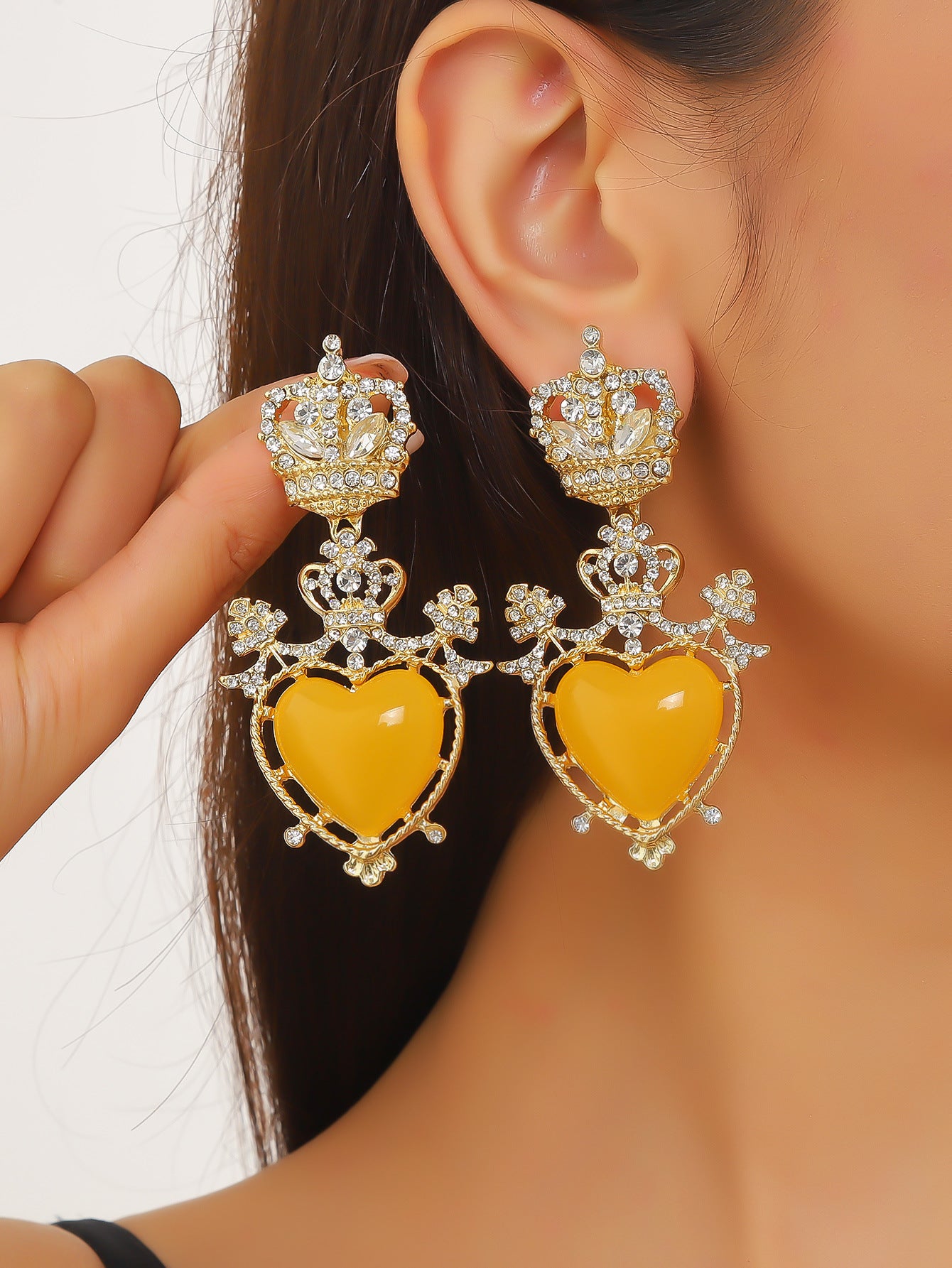 New summer fashion pre-loved earrings retro court style cut-out crown set diamond earrings