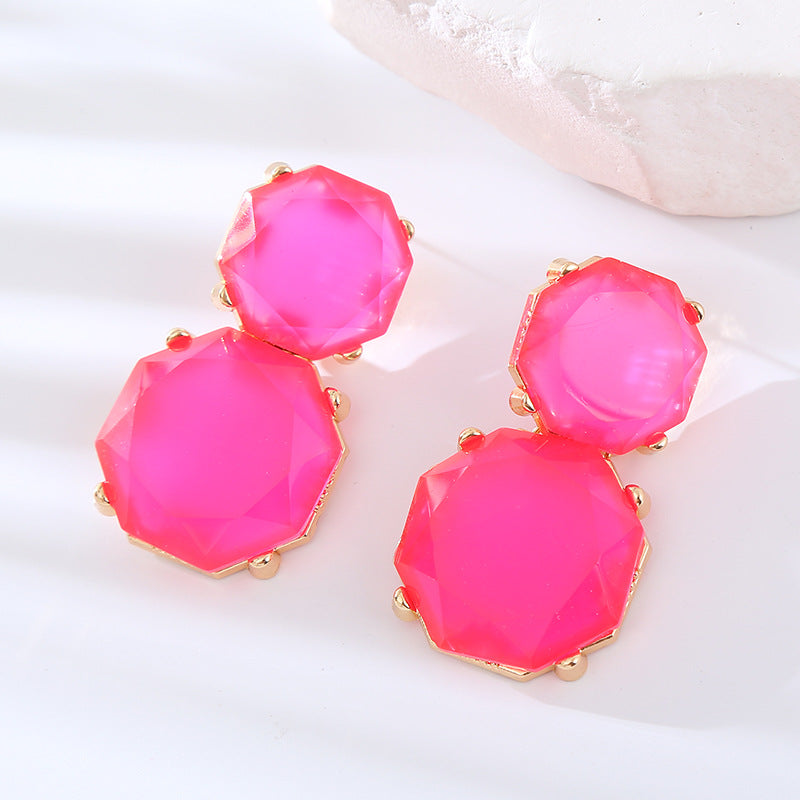 Cross-border new geometric facet round earrings resin candy color fashion transparent simple earrings personalized stud earrings women