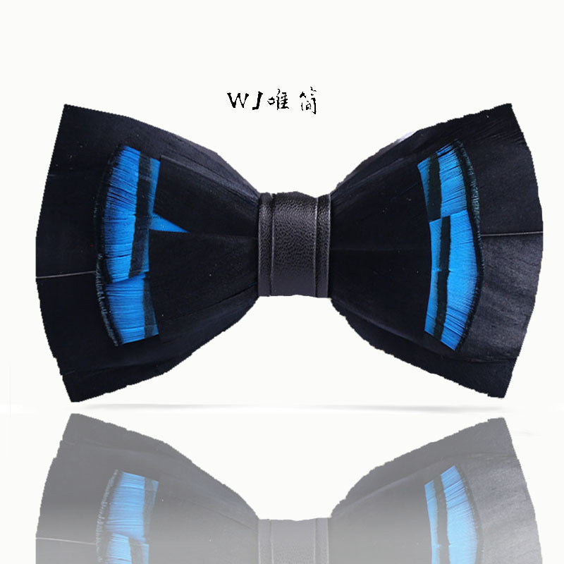 234 blue feather bow tie men's shirt groomsman group pot butterfly wedding host flower collar