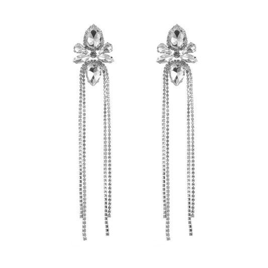 Cross-border new European and American super flash rhinestone claw chain tassel earrings women's long luxury dress versatile drop diamond earrings