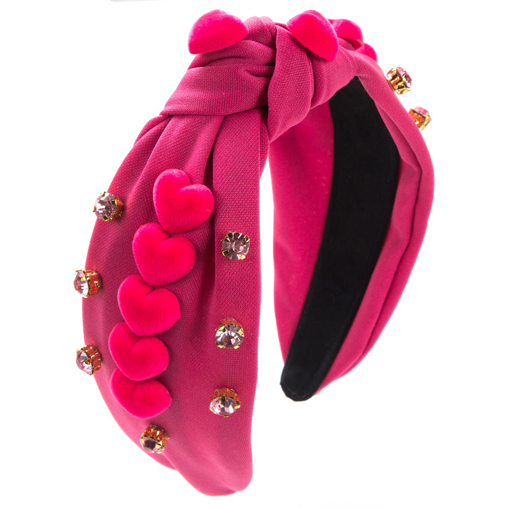 Korean version fashion new cute fairy headband knotted fabric diamond inlaid heart accessories decorative red headband wholesale