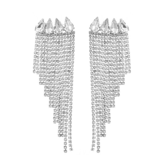 925 silver needle super flash claw chain alloy inlaid with diamonds long tassel earrings female European and American banquet exaggerated earrings wholesale