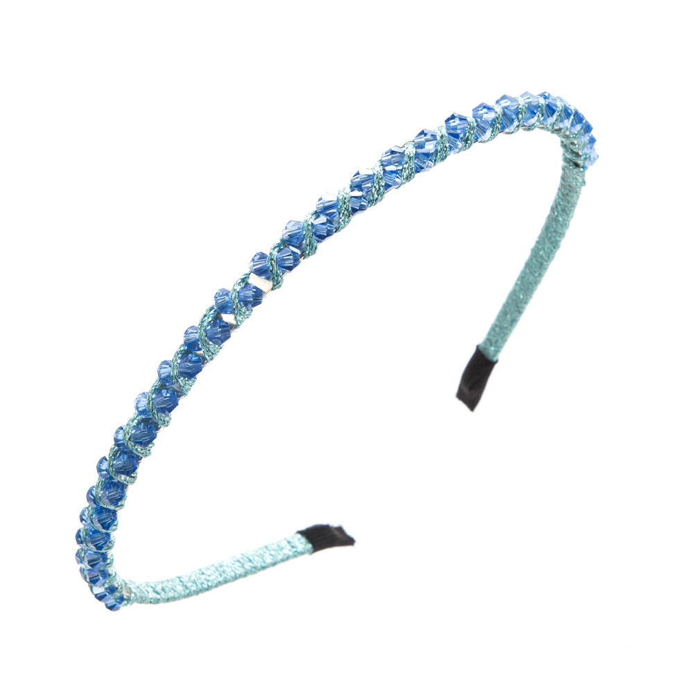 Cross-border supply: super flash crystal, hand-woven beaded, fine-edged headband, Korean version, sweet fashion and versatile hair accessories wholesale