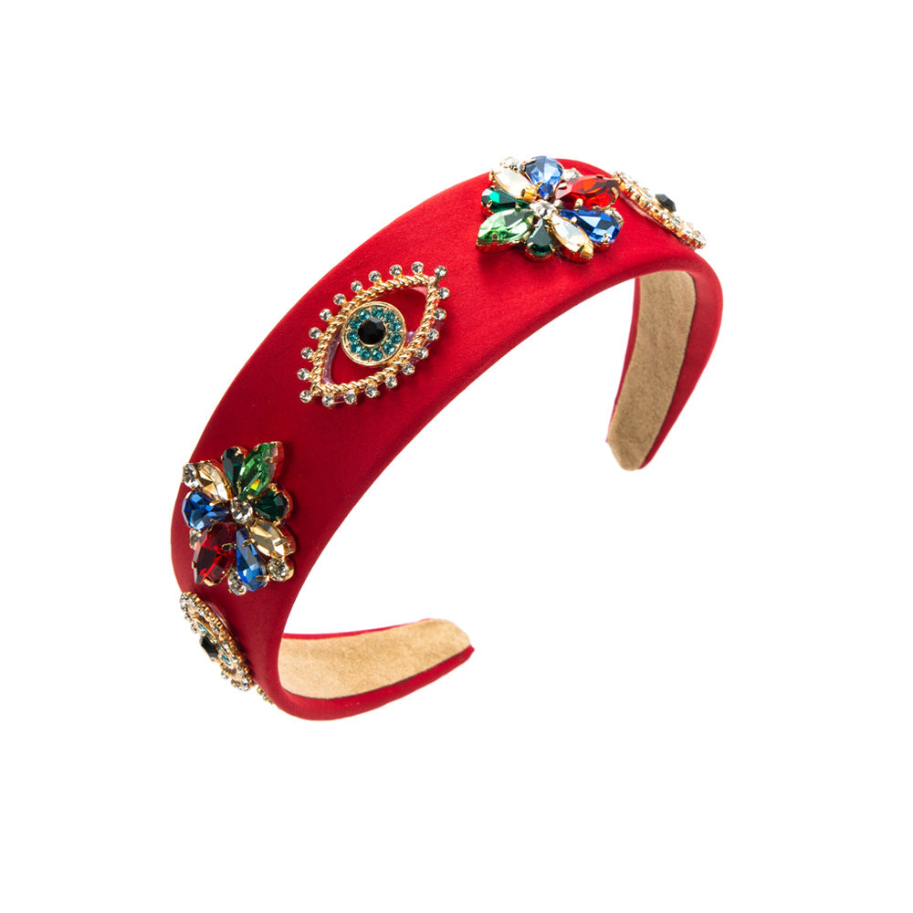 European and American fashion new baroque headbands, women's diamonds, personality, eyes, flowers, creative headbands, cross-side pressed hair accessories