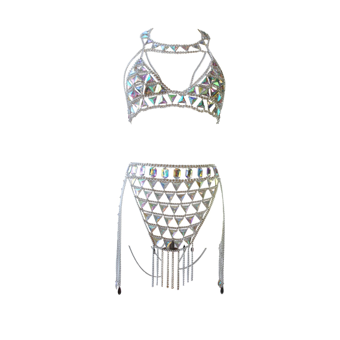 New European and American cross-border summer fashion sexy acrylic alloy tassel tide cool chest ornament set body chain