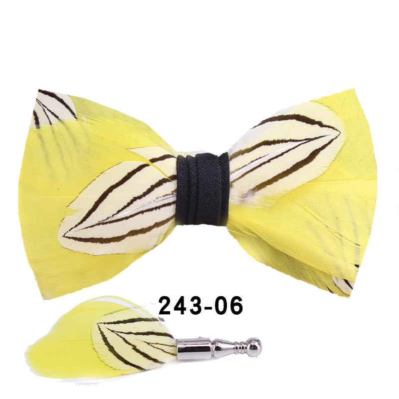 sapphire blue feather wedding groom groomsman group butterfly wedding shirt business yellow bow tie flower tie