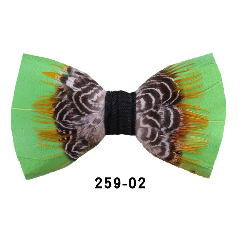 259 Black Feather Male Wedding Dress Bow Tie Business Dinner Host Yellow Black Gold Bow Collar Flower