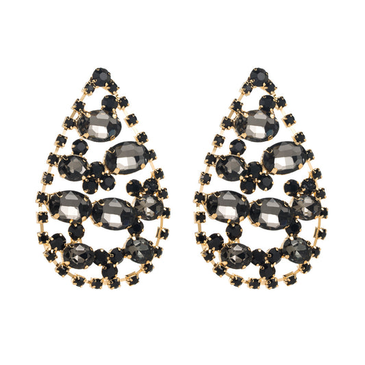 European and American new retro exaggerated pear-shaped earrings, light luxury, versatile, full of diamonds, multi-layer earrings, trendy hair accessories wholesale