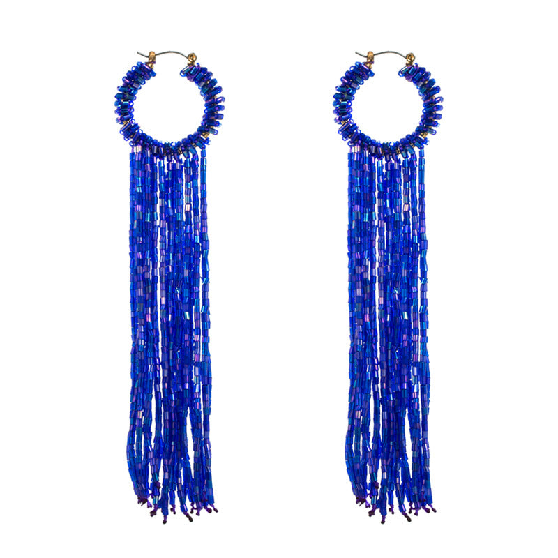 ZA cross-border trend ins creative long tassel earrings women's personality color rice beads fashion high-end ear accessories