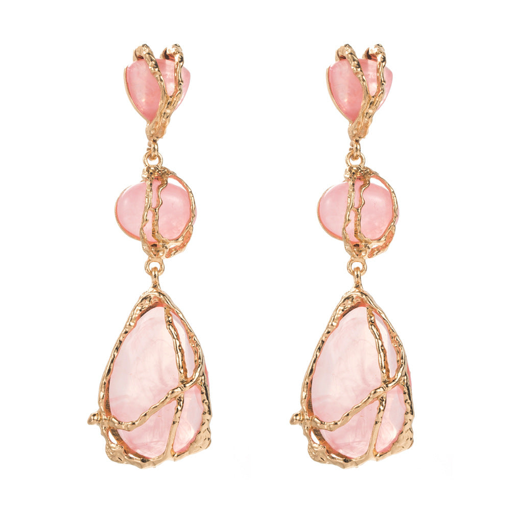 European and American personality exaggerated alloy chain net pocket earrings, high-end sense of pear-shaped long light luxury party earrings