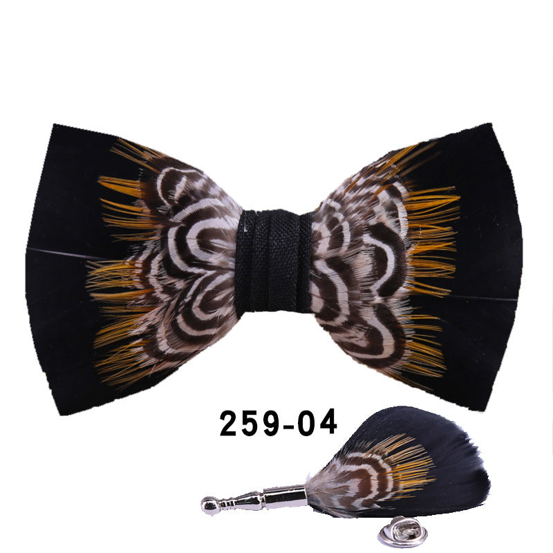 259 Black Feather Male Wedding Dress Bow Tie Business Dinner Host Yellow Black Gold Bow Collar Flower