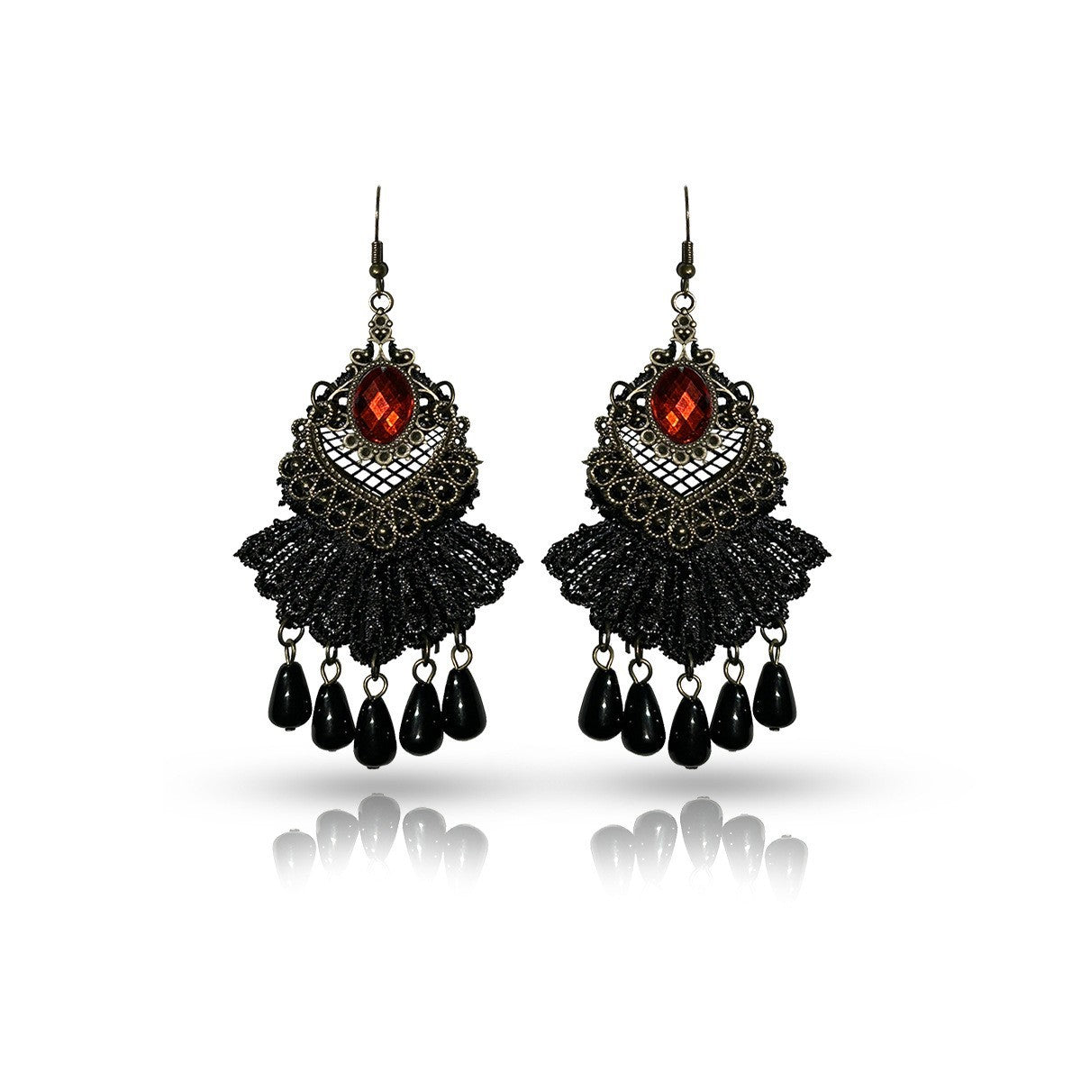 New European and American Stud Ladies Noble Earrings Antique Black Tassel Lace Earrings Foreign Trade Jewelry Spot Wholesale