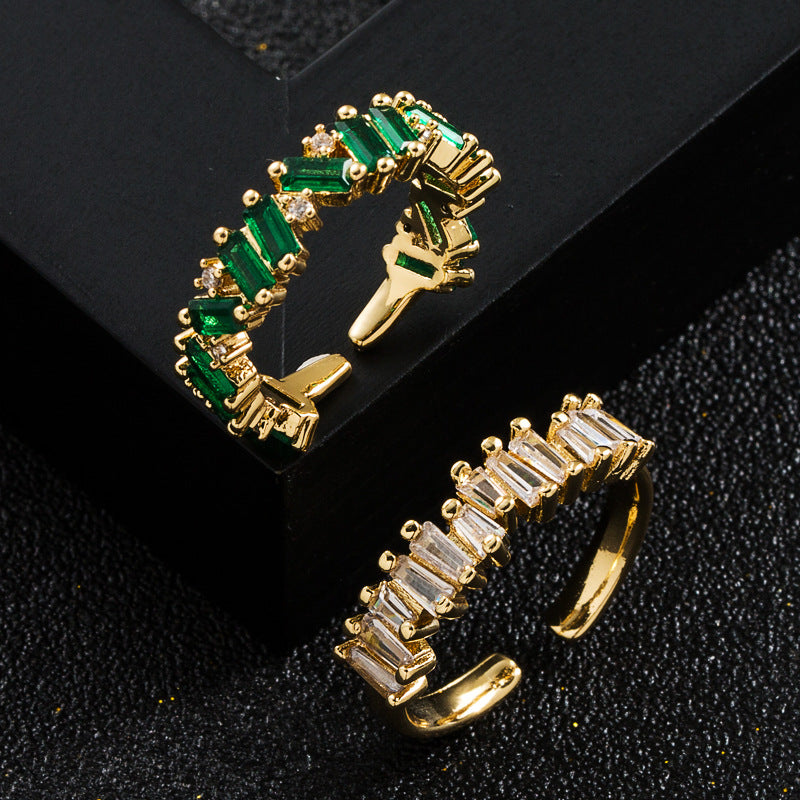 European and American fashion trends: copper plated real gold, micro-inlaid zircon rings, Internet celebrities, popular hip-hop rainbow index finger ring accessories