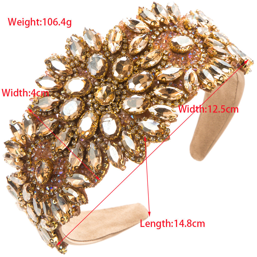 European and American retro new flower headbands, heavy industry, baroque diamonds, wide side pressed hair, high-end prom hair accessories, hairpins