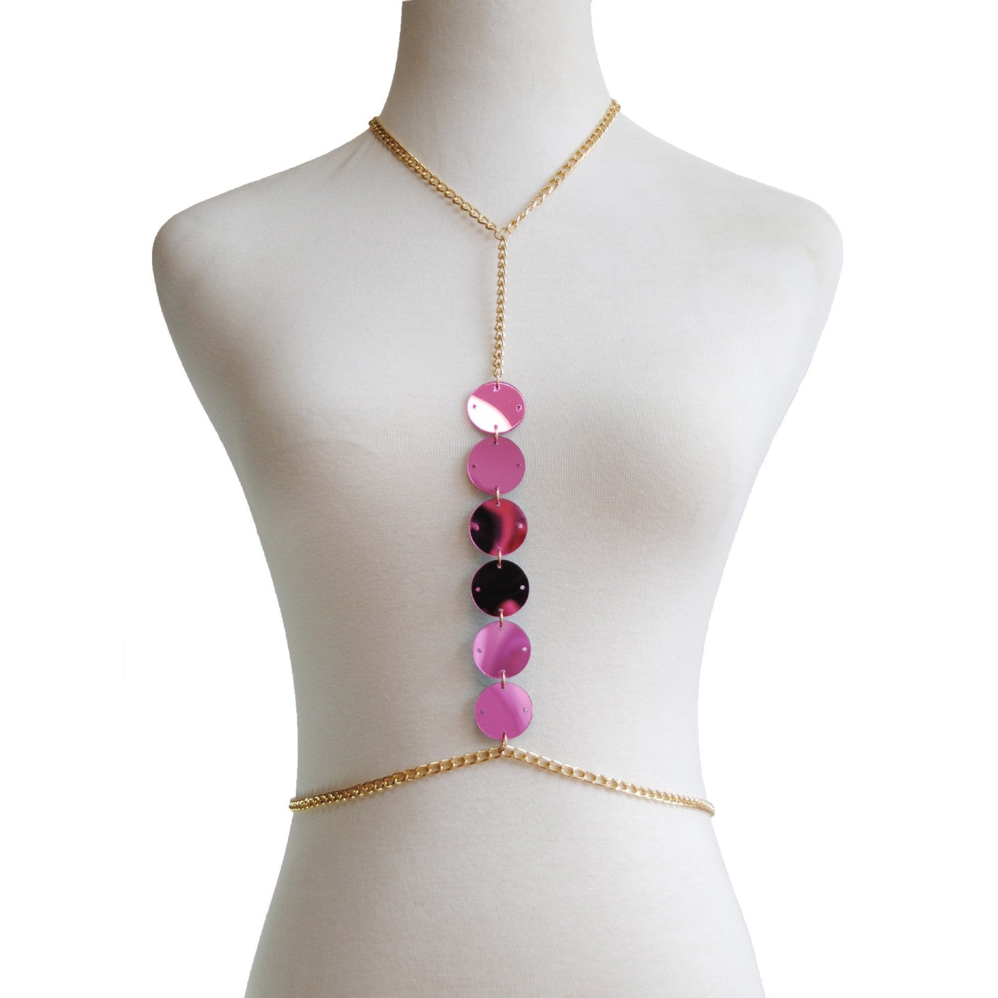 New European and American cross-border jewelry, fashionable, simple, multi-layered clothing chain, women's summer beach, acrylic disc body chain