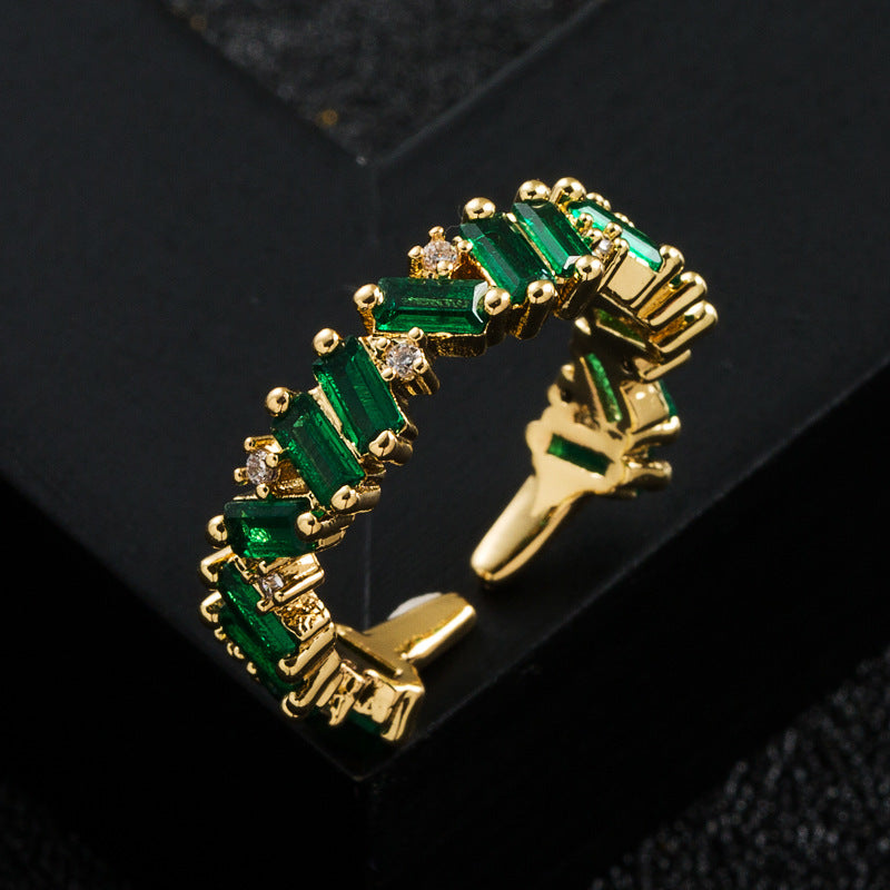 European and American fashion trends: copper plated real gold, micro-inlaid zircon rings, Internet celebrities, popular hip-hop rainbow index finger ring accessories