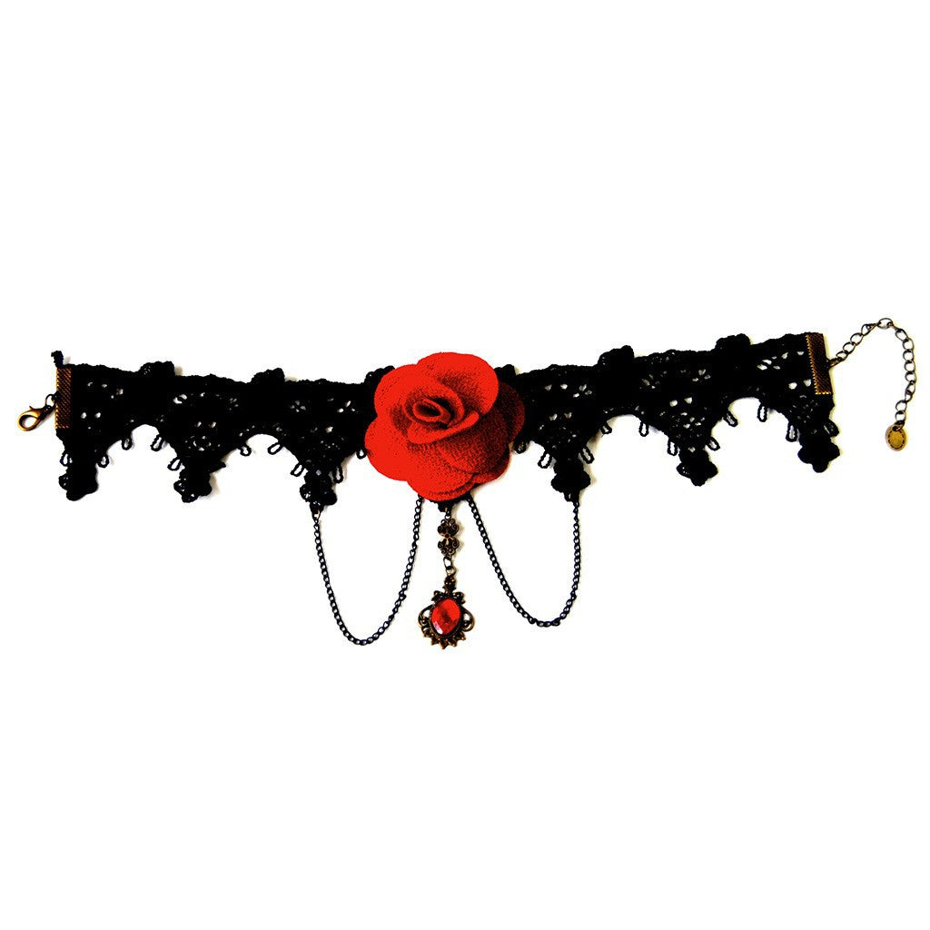 2024 European and American cross-border hot sale gothic red rose retro choker palace choker wedding lace necklace