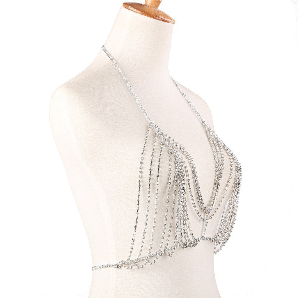 New European and American cross-border accessories fashion bra necklace handmade sexy hollow rhinestone metal body chain