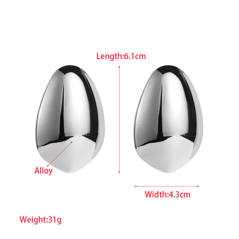 European and American hot-selling fashion exaggerated metallic earrings women's simple niche design alloy oval earrings