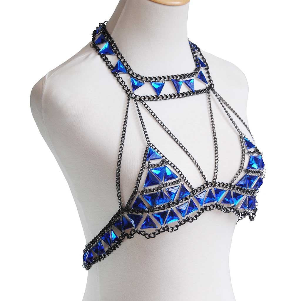 New European and American cross-border jewelry punk sexy necklace street beat chest chain clothing chain acrylic bra body