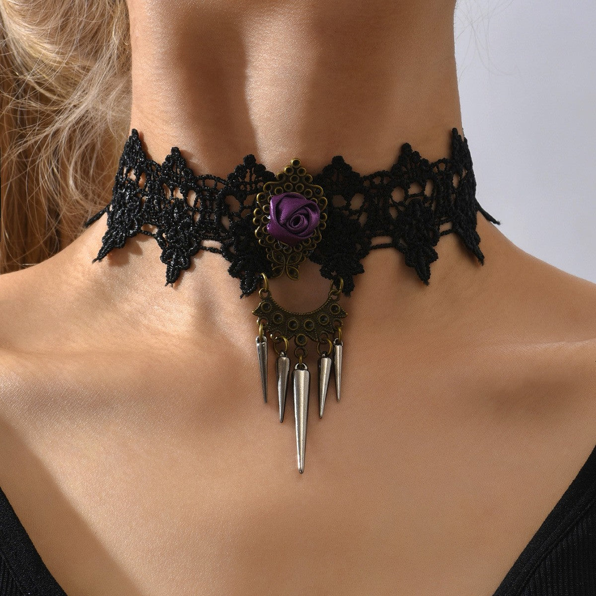 New Halloween Punk Lace Accessories Fake Collar Personality Fashion Sexy Nightclub Collarbone Necklace Accessories