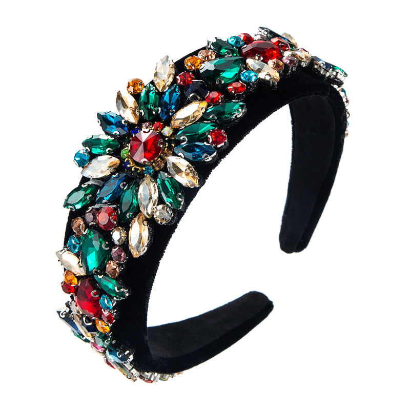 Heming headbands, baroque heavy industry hair accessories, super flash, crystal flower glass, drill bits, hoops, women's trendy luxury street photography hair accessories