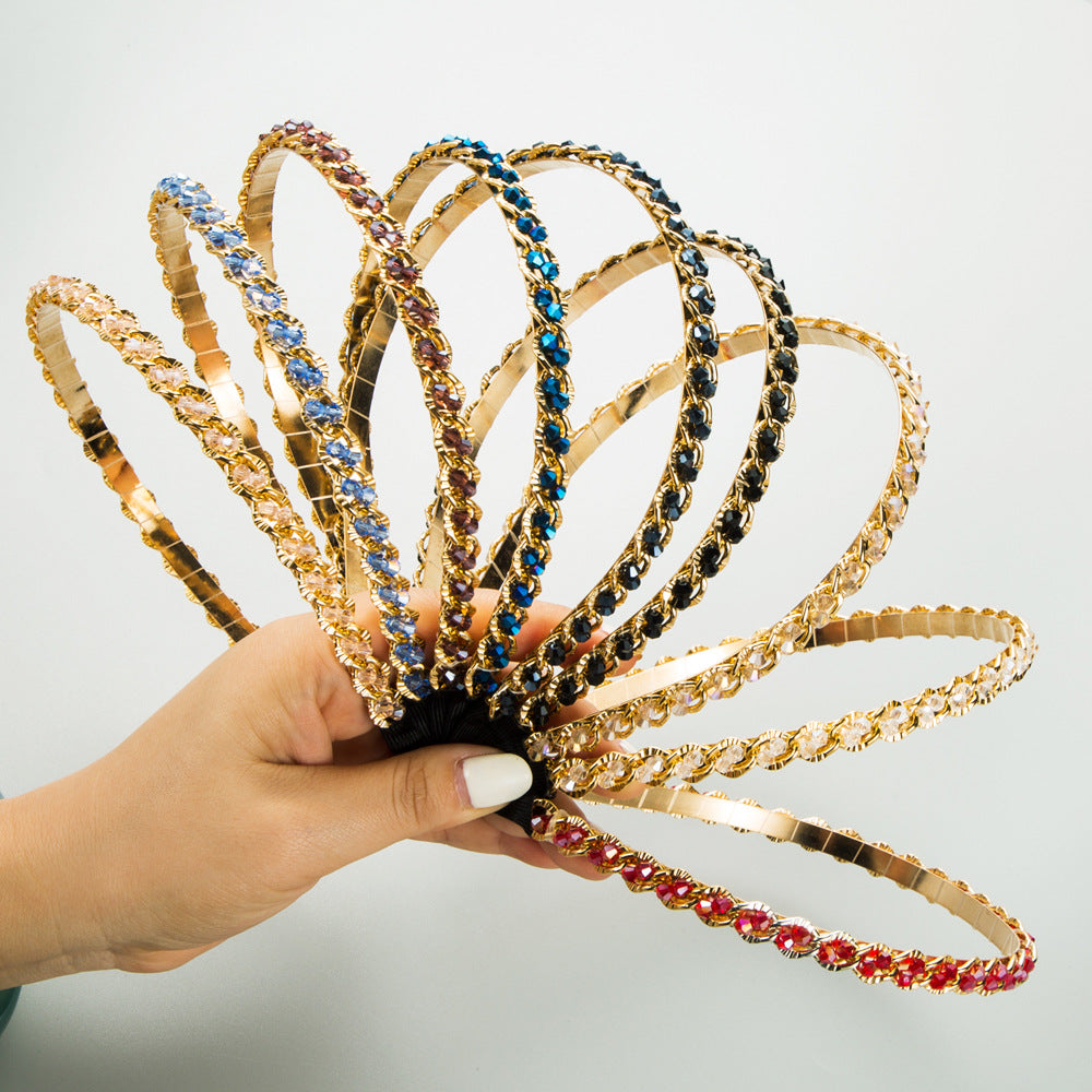 New retro metal headband, Korean crystal chain wrapping headband, Internet celebrity versatile temperament, face wash hair hole headwear
