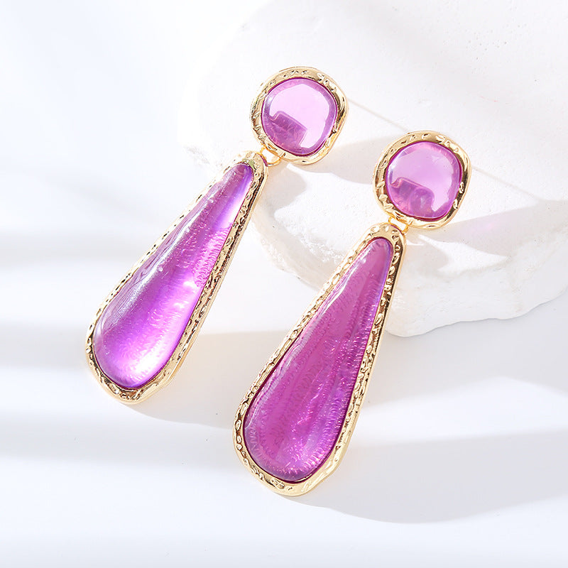 ZA personality retro earrings, long color pear-shaped resin earrings, European and American fashion, light luxury, geometric studs