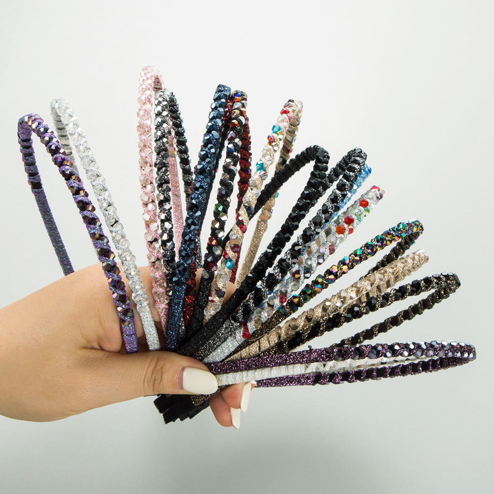 Cross-border supply: super flash crystal, hand-woven beaded, fine-edged headband, Korean version, sweet fashion and versatile hair accessories wholesale