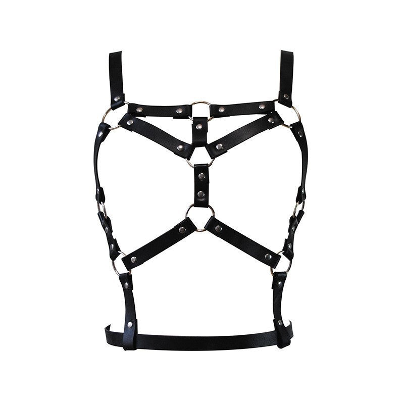 2024 European and American cross-border new women's bondage bra chain hip-hop night leather strap chest ornament leather body chain