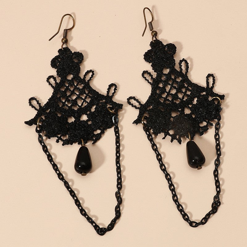 New European and American popular ethnic style retro earrings, tassels, black lace earrings, foreign trade jewelry manufacturers in stock