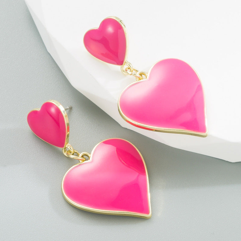 Europe and the United States Za with the same simple and cute love heart shaped earrings women's alloy electroplating drip oil earrings personalized earrings wholesale