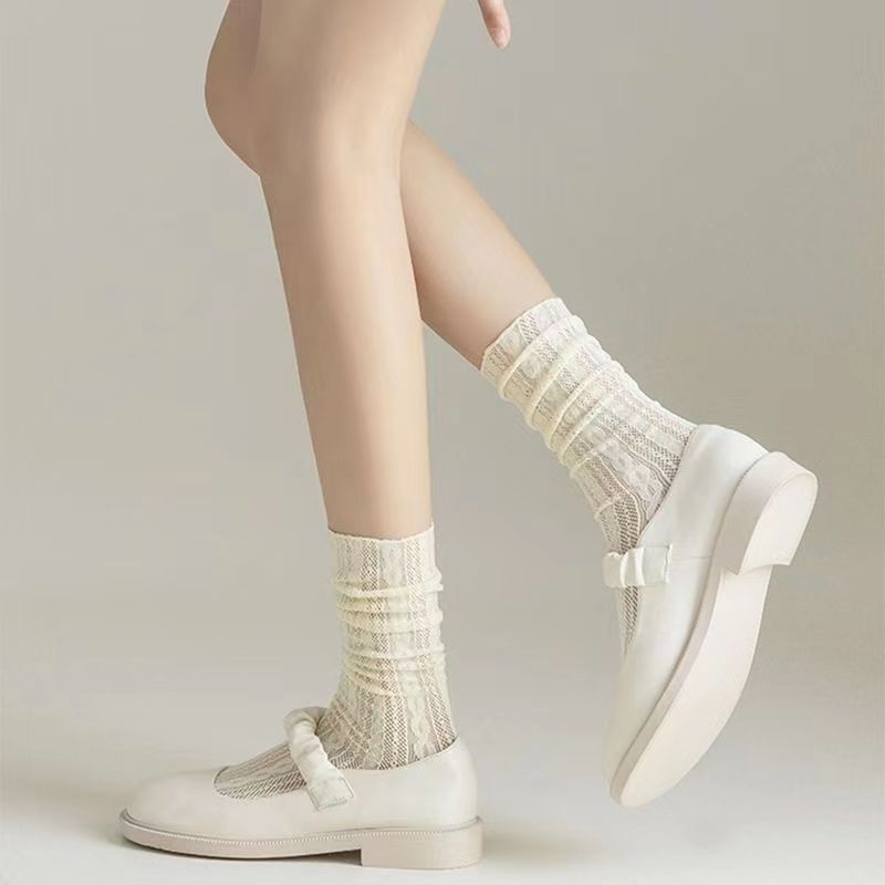 Pure desire JK stripe white short mid calf twist mesh socks soft girl student wild model 7085