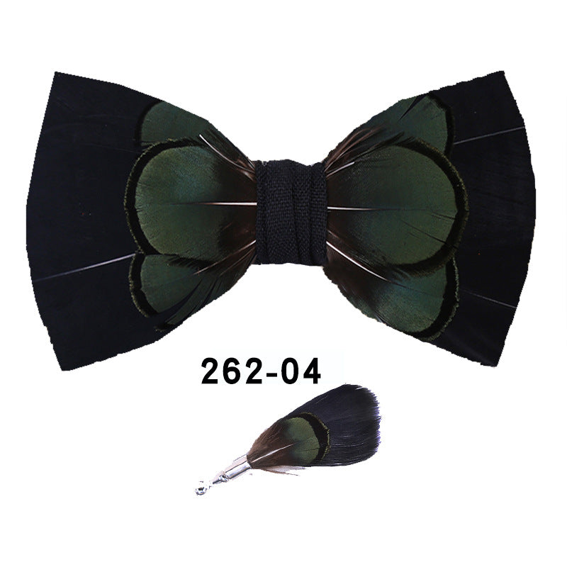 fresh green black and white striped feathers male host best man group butterfly wedding bow tie spot