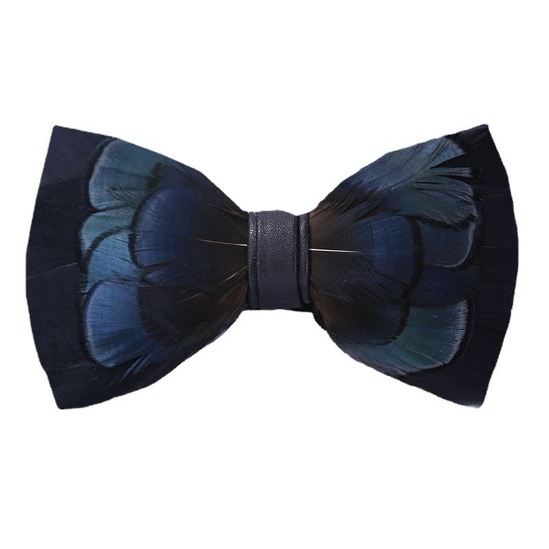 277 dark blue and green feather bow tie men's host groom groomsmen group butterfly wedding bow in stock