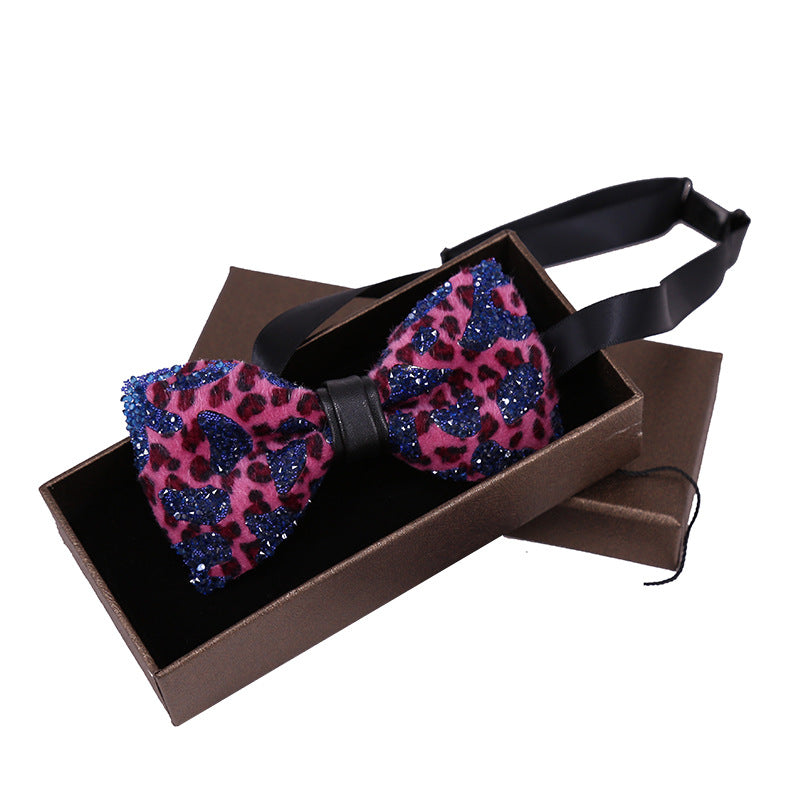 Male Bow Tie Leopard Blue Yellow Crystal Bow Tie Men's Children's Wedding Wedding Celebration Male Collar Flower Bow