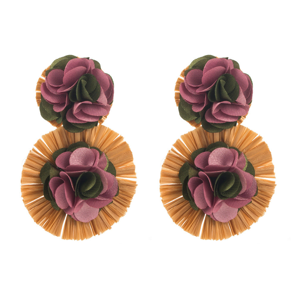 European and American new round flower earrings, small fresh temperament, design stud earrings, resort style, high-end and versatile earrings