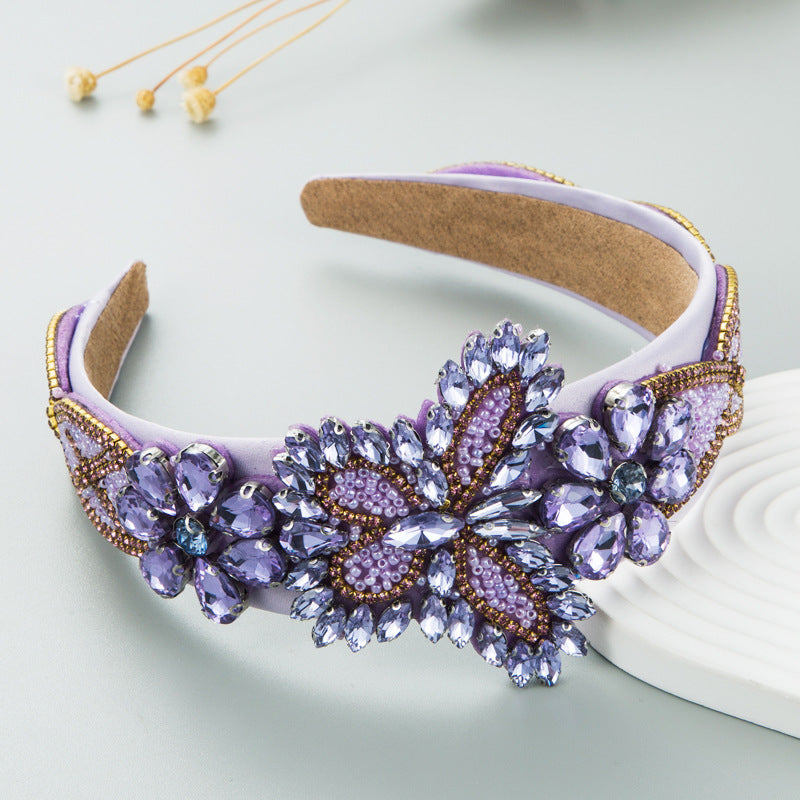 Heming headbands, European and American new gorgeous crystal baroque headdresses, retro wide-brimmed butterfly headbands, high-end hair accessories